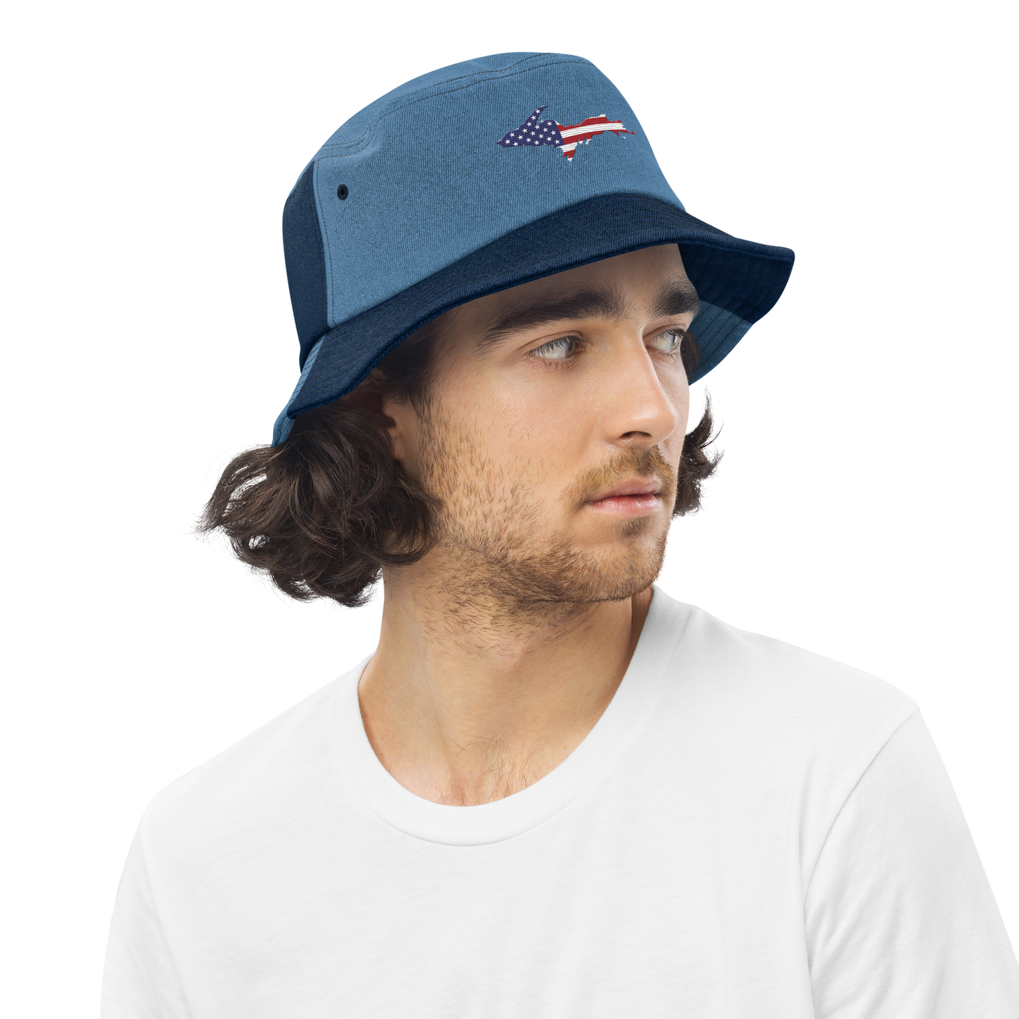 Michigan Upper Peninsula Denim Bucket Hat (Patriot Edition)