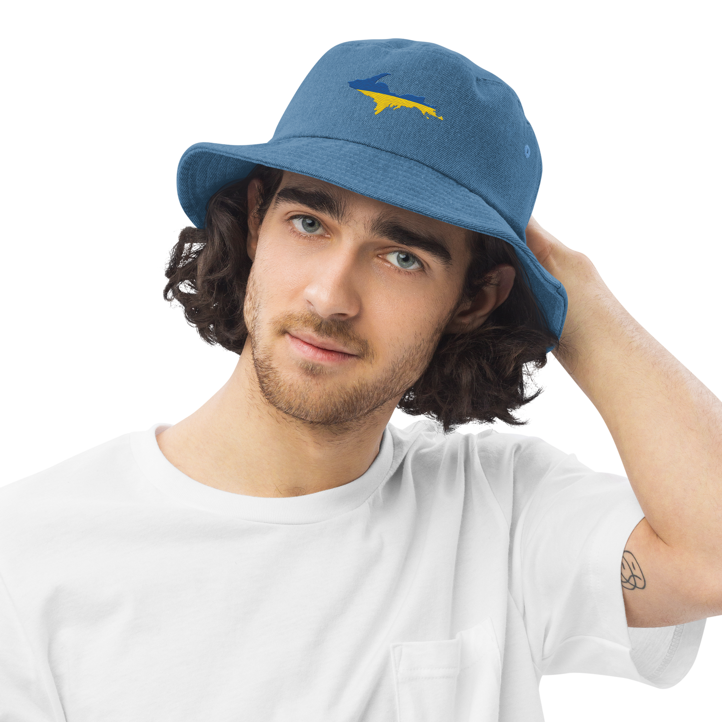 Michigan Upper Peninsula Denim Bucket Hat (Ukraine Edition)