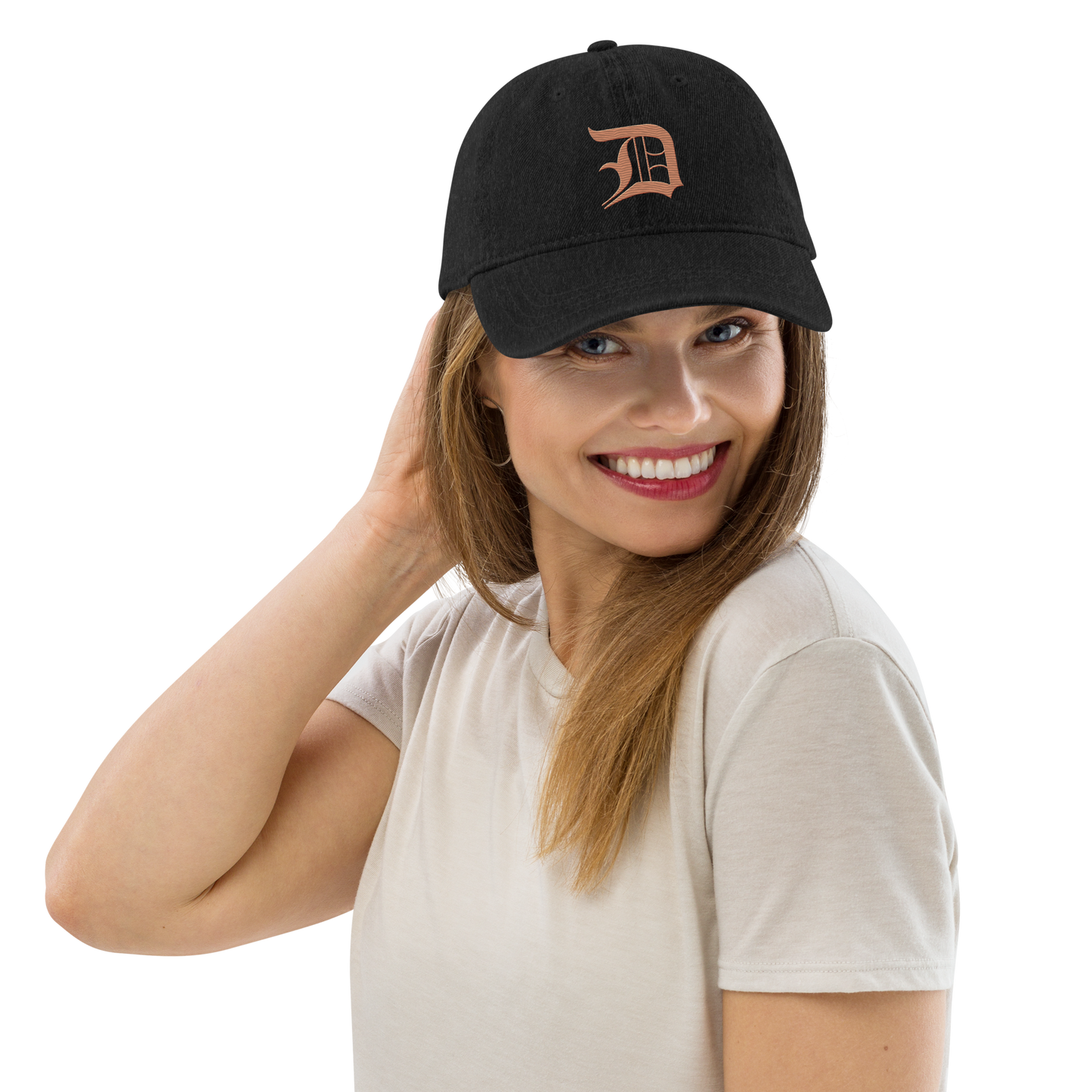 Detroit 'Old English D' Denim Baseball Cap (Copper Color)