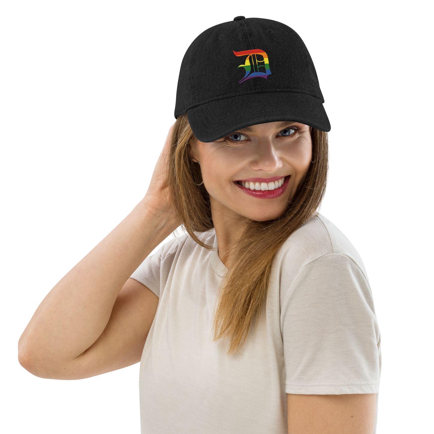 Detroit 'Old English D' Denim Baseball Cap (Rainbow Pride Edition)