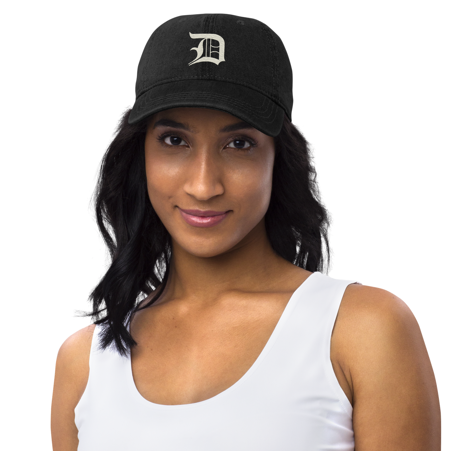 Detroit 'Old English D' Denim Baseball Cap (Ivory White)