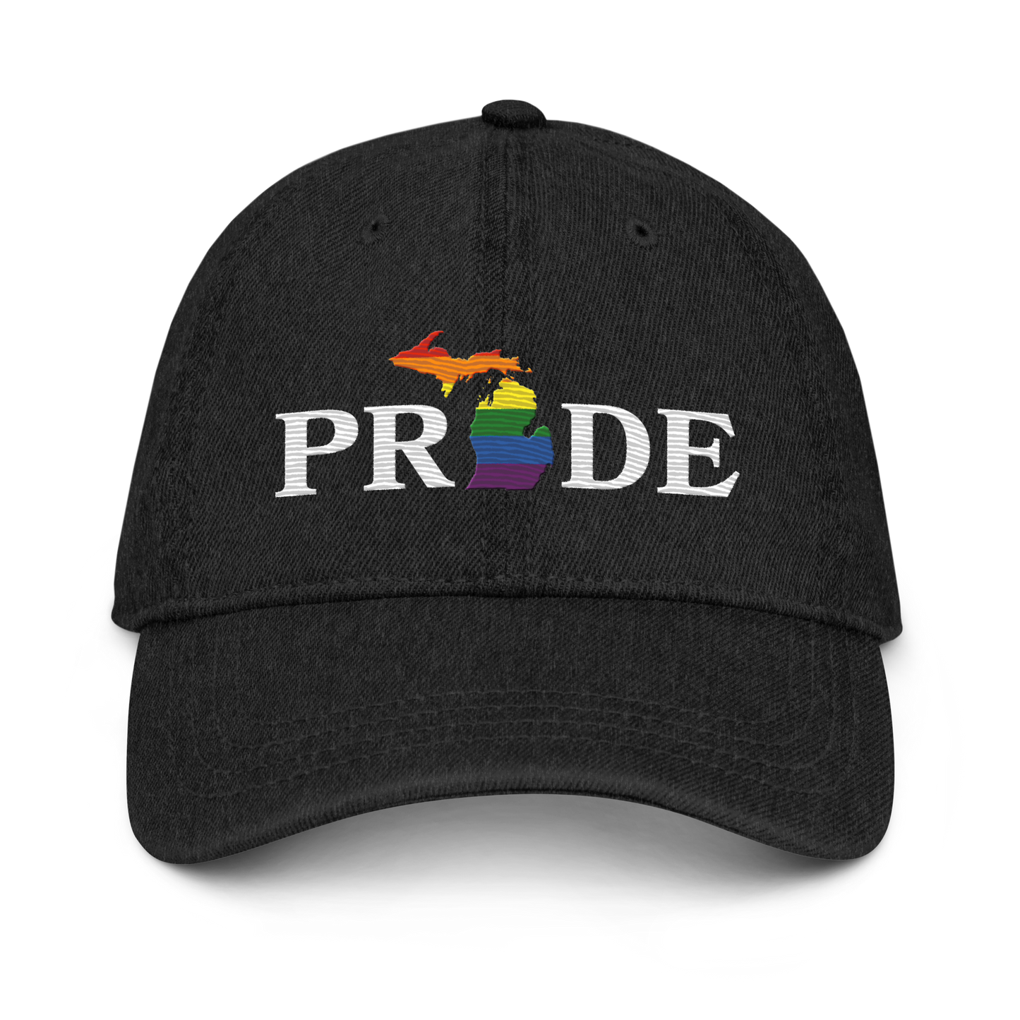 Michigan 'Pride' Denim Baseball Cap (Rainbow Pride Outline)