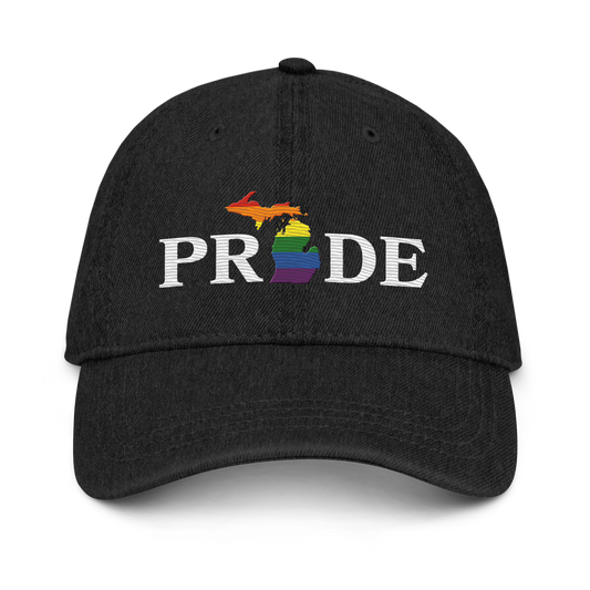 Michigan 'Pride' Denim Baseball Cap (Rainbow Pride Outline)