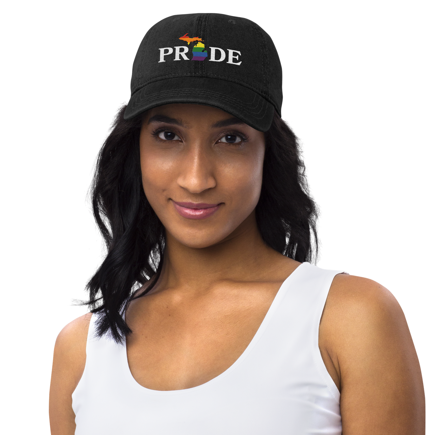 Michigan 'Pride' Denim Baseball Cap (Rainbow Pride Outline)