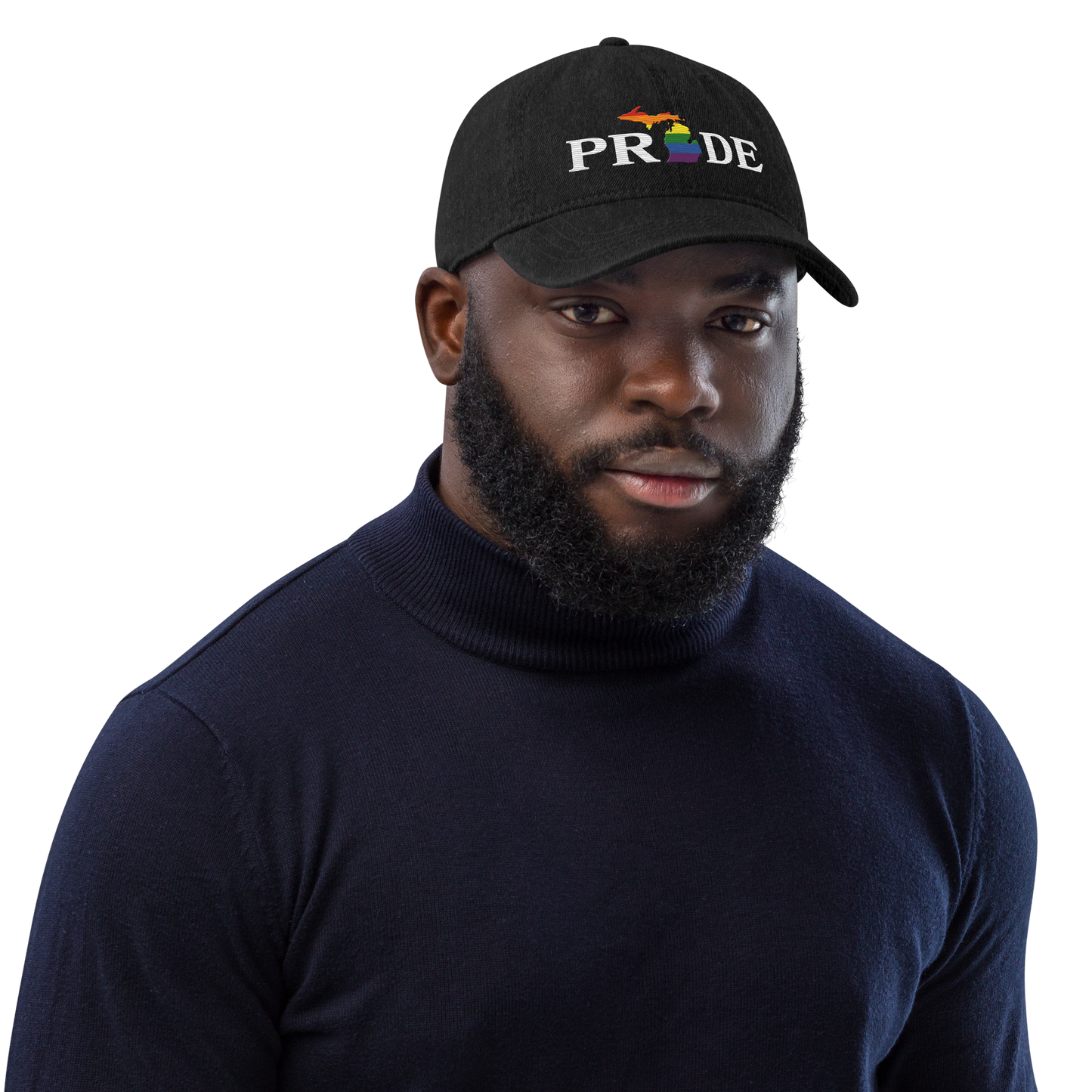 Michigan 'Pride' Denim Baseball Cap (Rainbow Pride Outline)