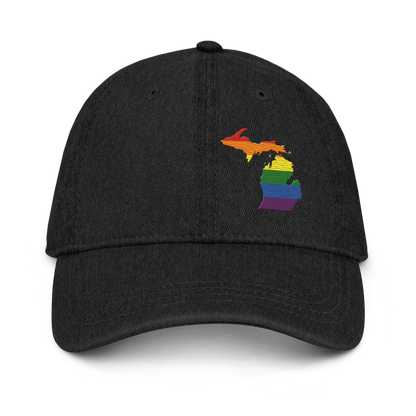 Michigan Denim Baseball Cap (Rainbow Pride Outline)