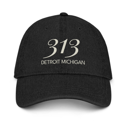 '313 Detroit Michigan' Denim Baseball Cap | Ivory White