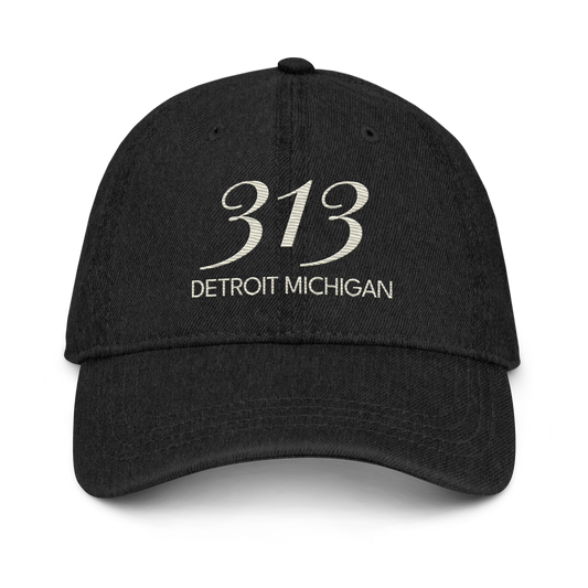 '313 Detroit Michigan' Denim Baseball Cap | Ivory White