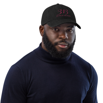 '313 Detroit Michigan' Denim Baseball Cap | Ruby Red