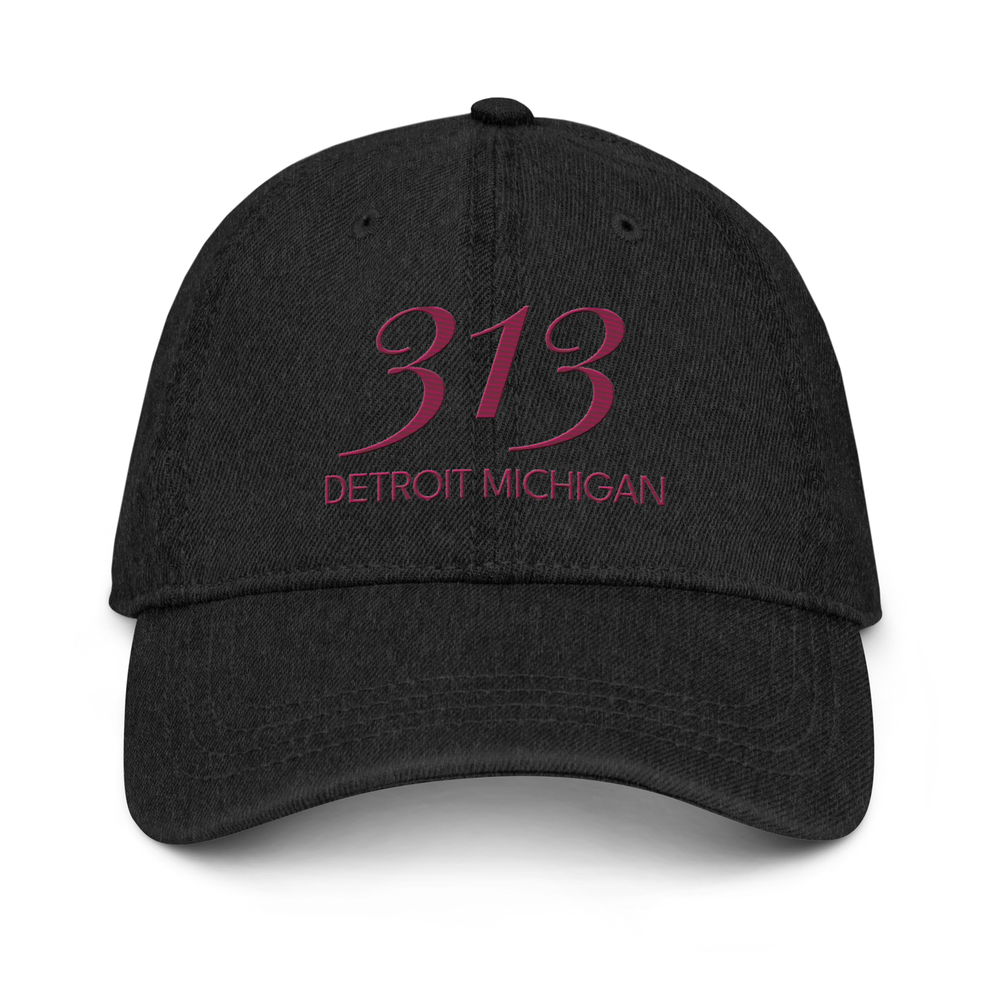 '313 Detroit Michigan' Denim Baseball Cap | Ruby Red