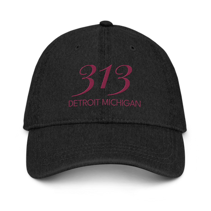 '313 Detroit Michigan' Denim Baseball Cap | Ruby Red