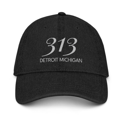 '313 Detroit Michigan' Denim Baseball Cap | Platinum