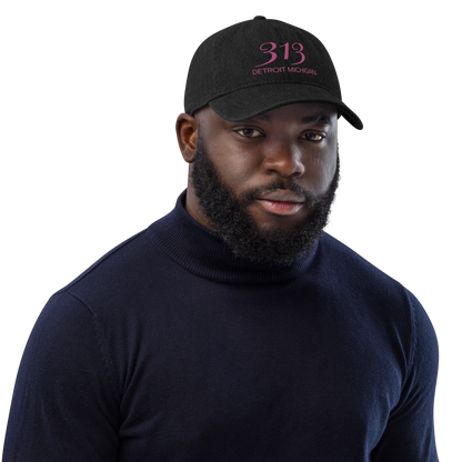 '313 Detroit Michigan' Denim Baseball Cap | Apple Blossom Pink