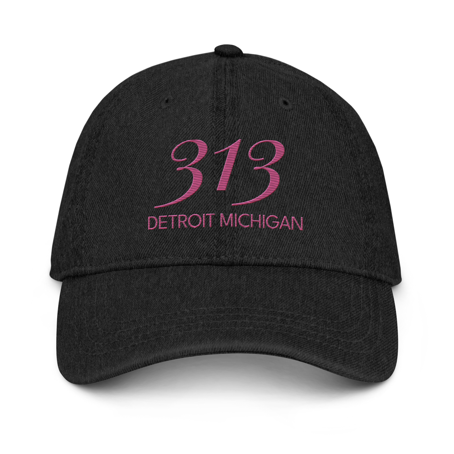 '313 Detroit Michigan' Denim Baseball Cap | Apple Blossom Pink