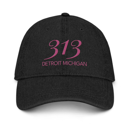 '313 Detroit Michigan' Denim Baseball Cap | Apple Blossom Pink