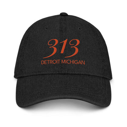 '313 Detroit Michigan' Denim Baseball Cap | Maple Leaf Orange