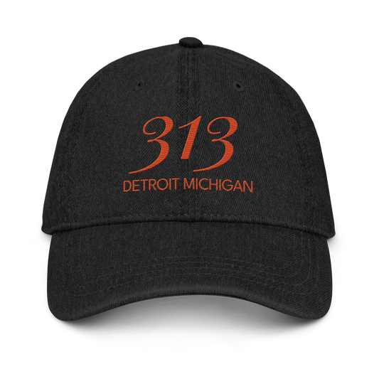 '313 Detroit Michigan' Denim Baseball Cap | Maple Leaf Orange