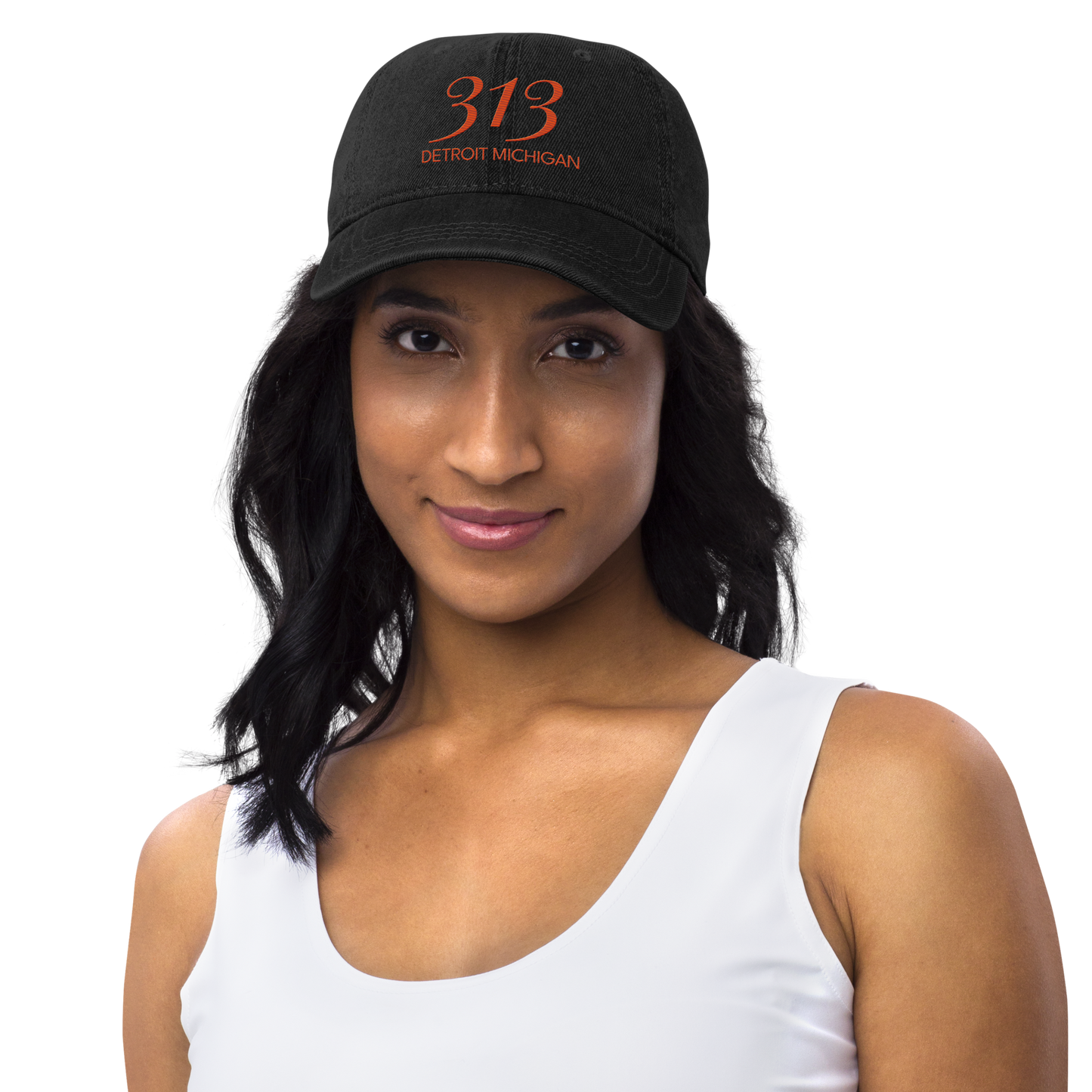 '313 Detroit Michigan' Denim Baseball Cap | Maple Leaf Orange