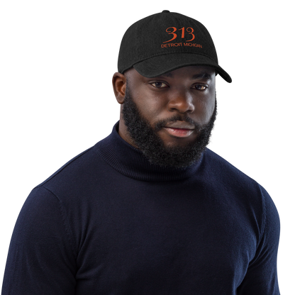 '313 Detroit Michigan' Denim Baseball Cap | Maple Leaf Orange