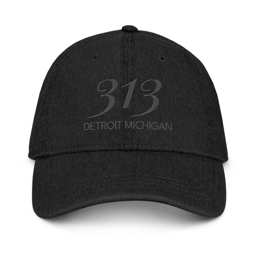 '313 Detroit Michigan' Denim Baseball Cap | Iron Ore Grey