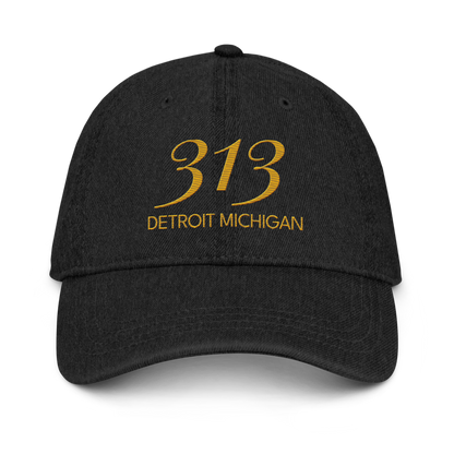 '313 Detroit Michigan' Denim Baseball Cap | Gold