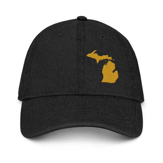Michigan Denim Baseball Cap | Gold Outline