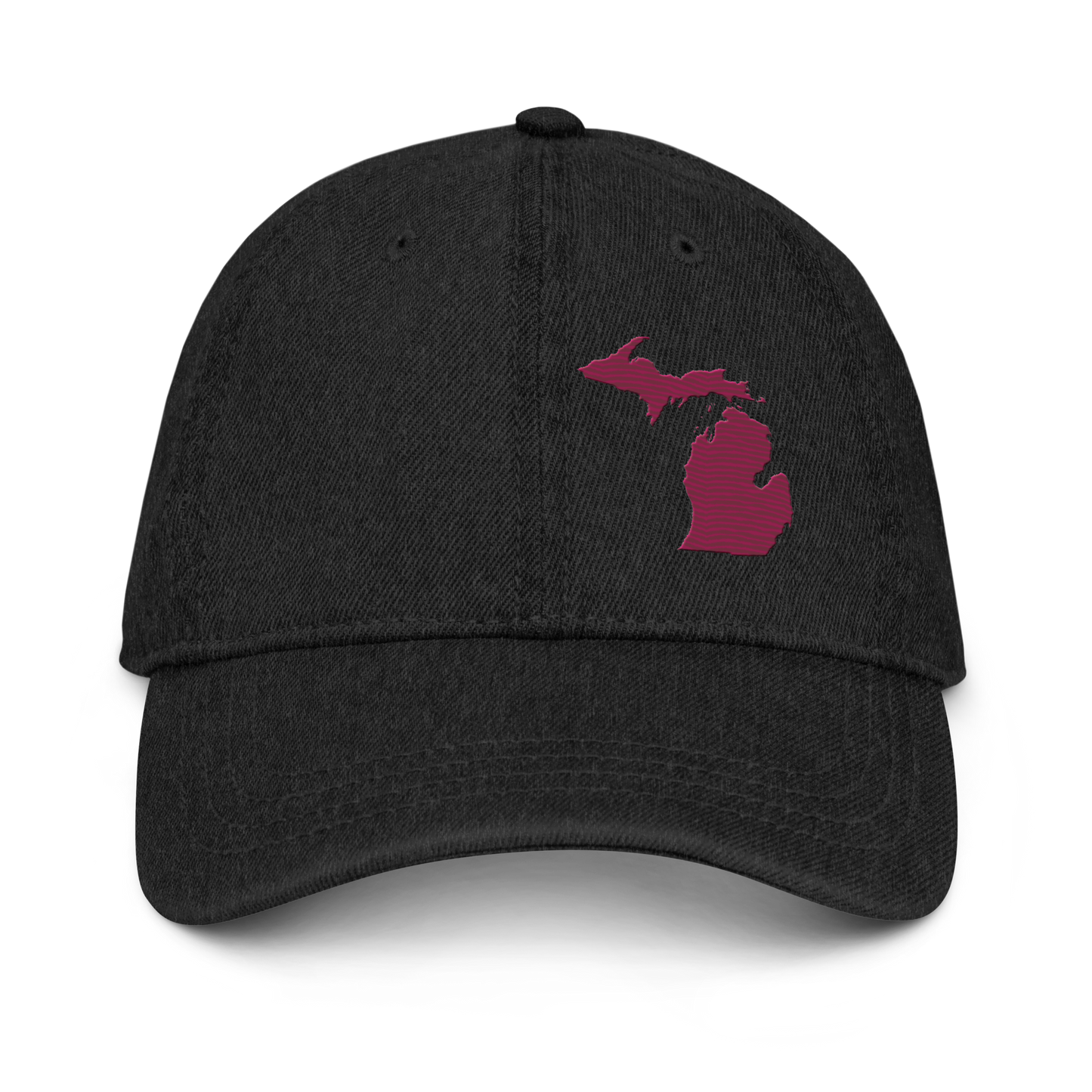 Michigan Denim Baseball Cap | Ruby Red Outline