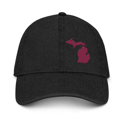 Michigan Denim Baseball Cap | Ruby Red Outline