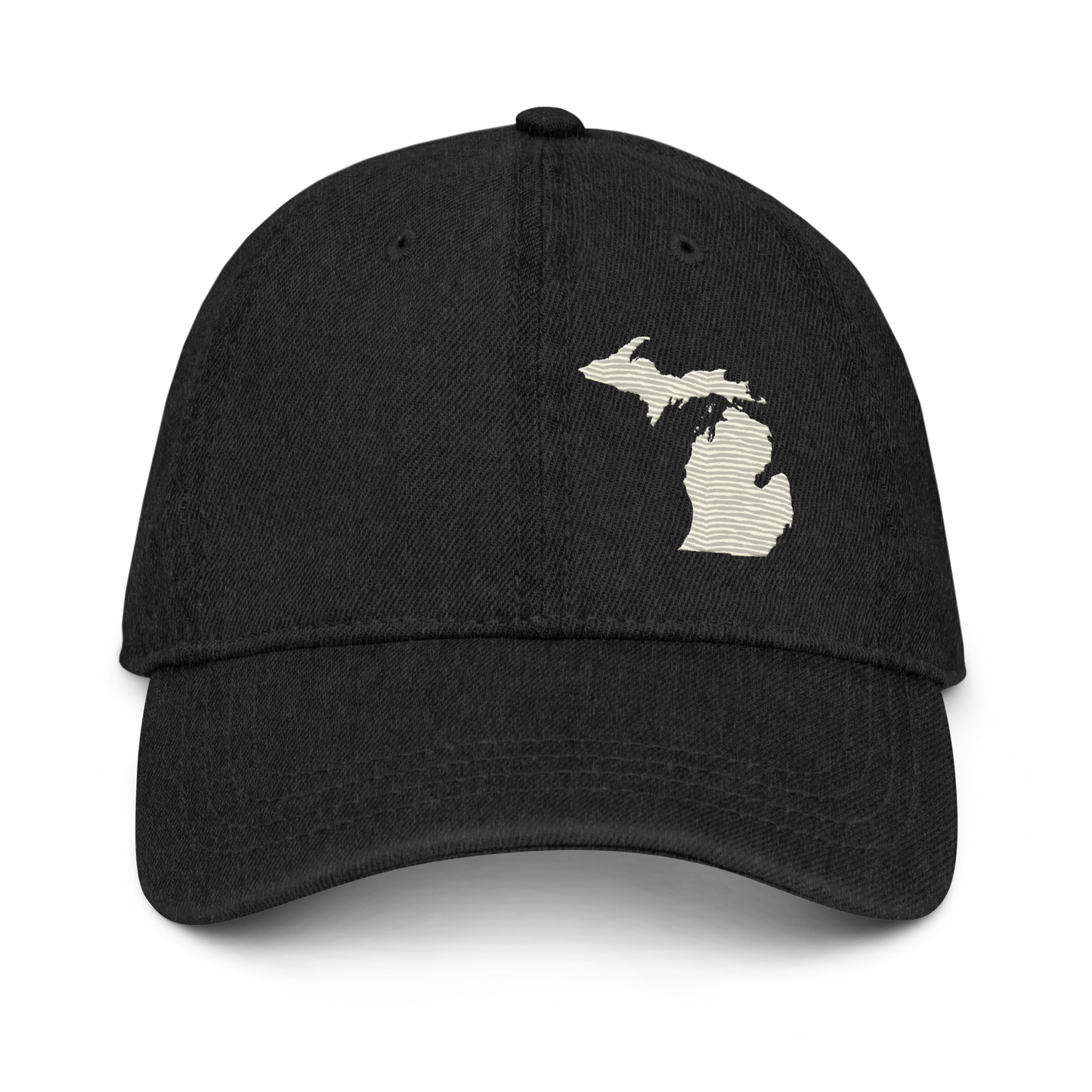 Michigan Denim Baseball Cap | Ivory White Outline