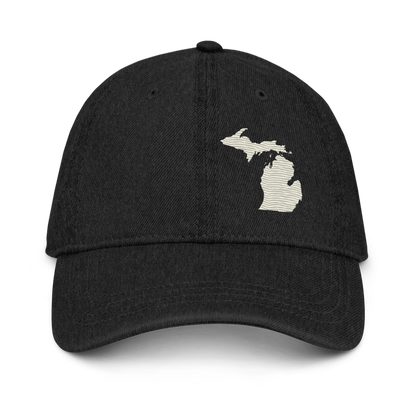 Michigan Denim Baseball Cap | Ivory White Outline