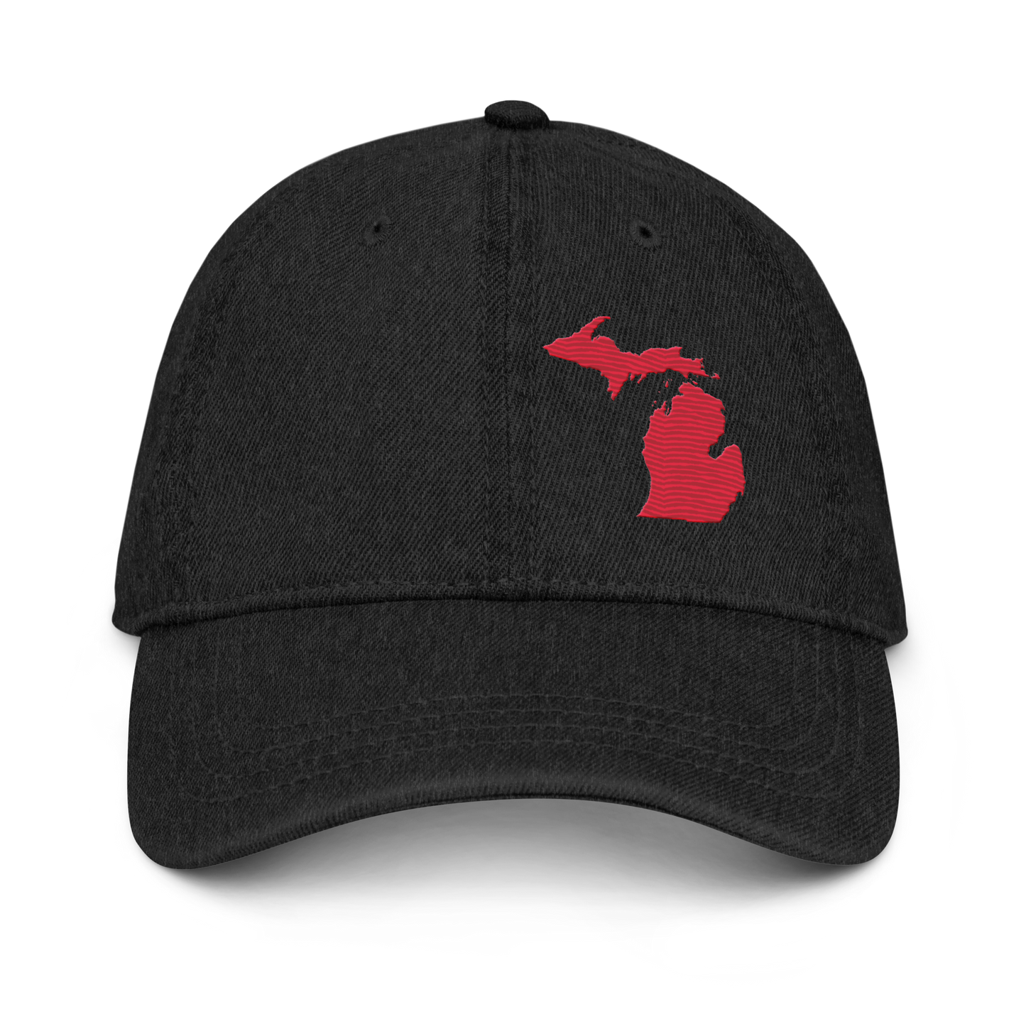 Michigan Denim Baseball Cap | Lighthouse Red Outline