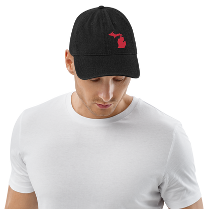 Michigan Denim Baseball Cap | Lighthouse Red Outline