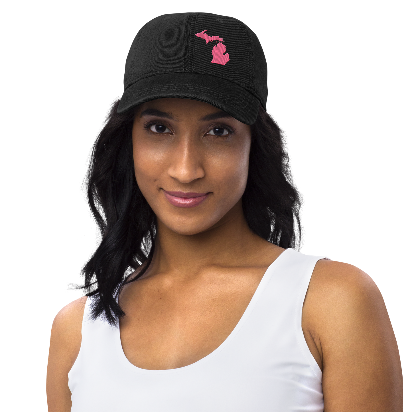 Michigan Denim Baseball Cap | Rhodochrosite Pink Outline