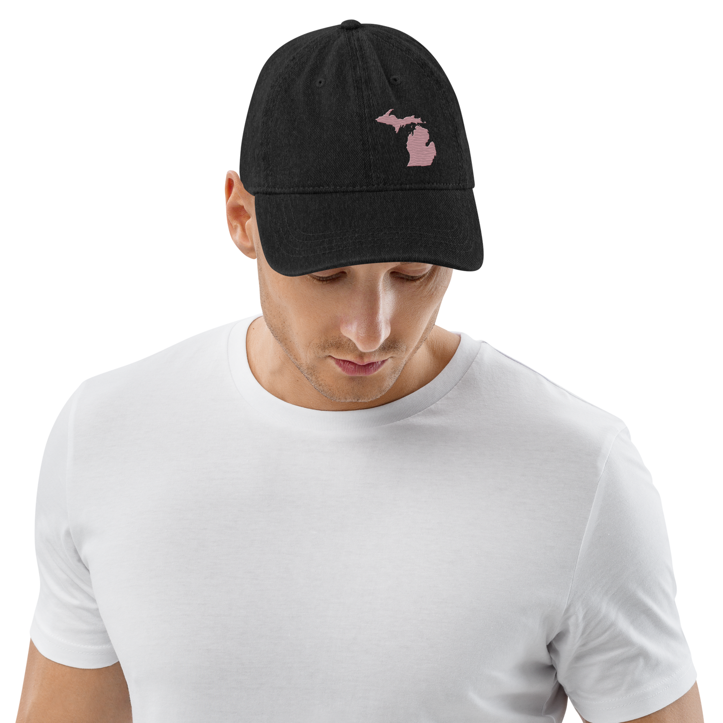 Michigan Denim Baseball Cap | Cherry Blossom Pink Outline