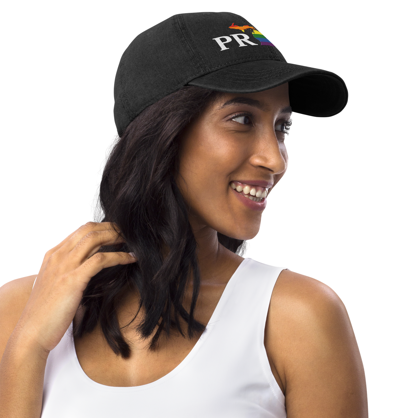 Michigan 'Pride' Denim Baseball Cap (Rainbow Pride Outline)