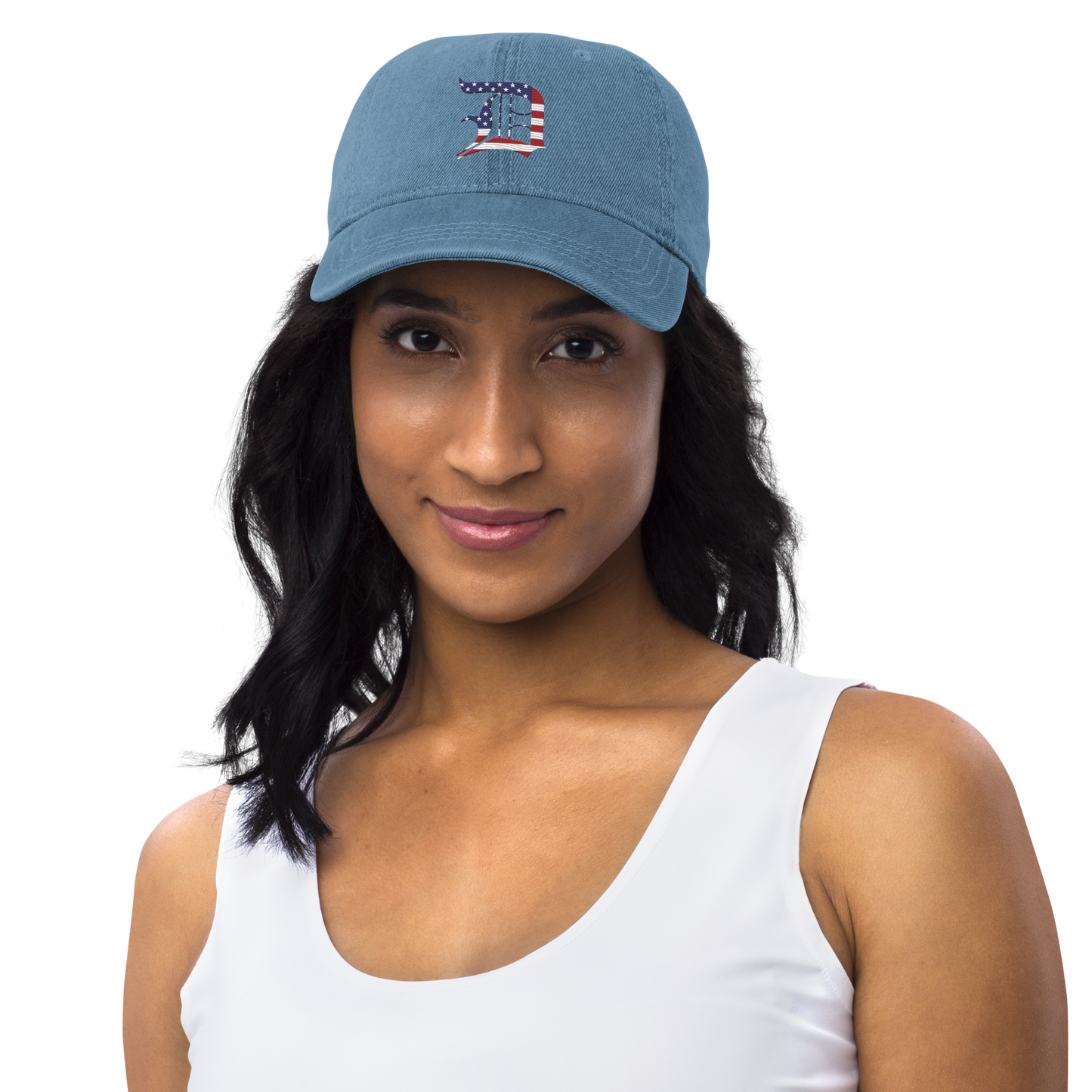 Detroit 'Old English D' Denim Baseball Cap (Patriotic Edition)