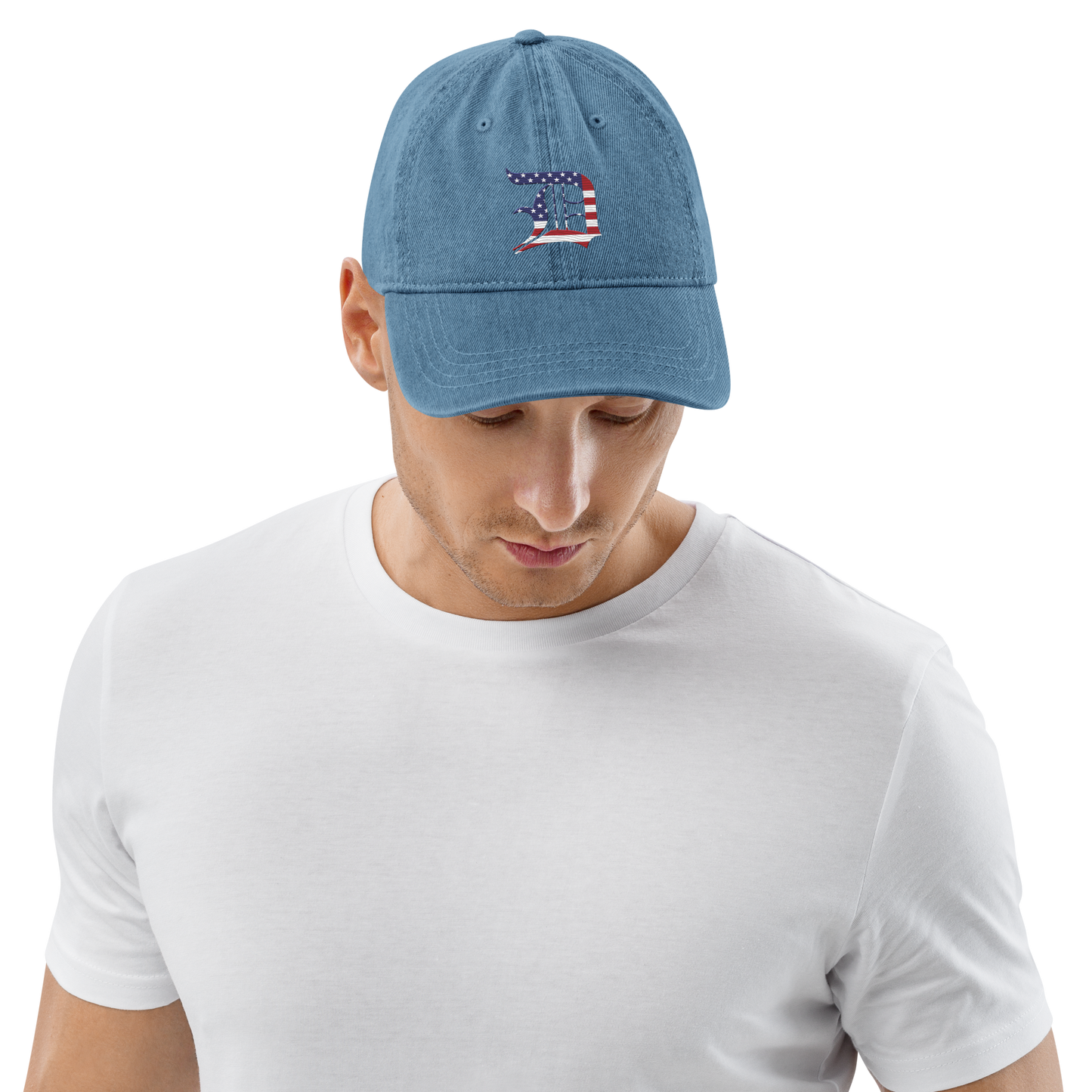 Detroit 'Old English D' Denim Baseball Cap (Patriotic Edition)