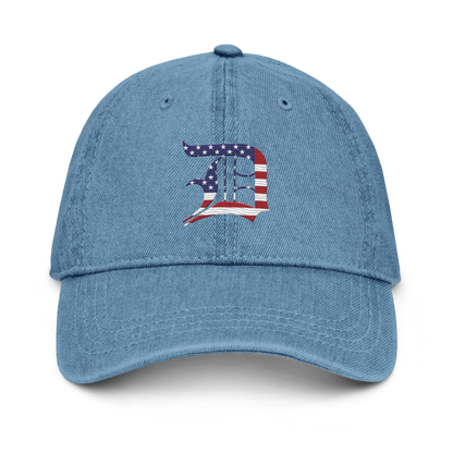 Detroit 'Old English D' Denim Baseball Cap (Patriotic Edition)