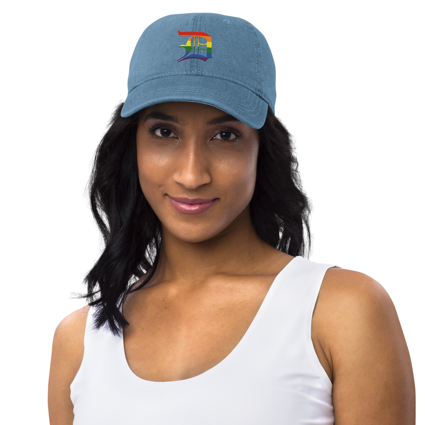 Detroit 'Old English D' Denim Baseball Cap (Rainbow Pride Edition)