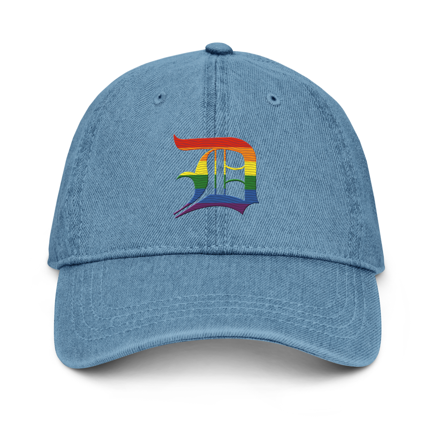 Detroit 'Old English D' Denim Baseball Cap (Rainbow Pride Edition)