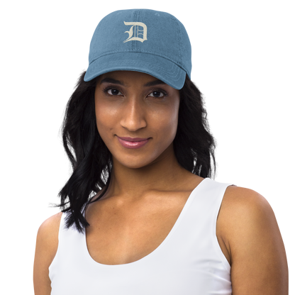 Detroit 'Old English D' Denim Baseball Cap (Ivory White)