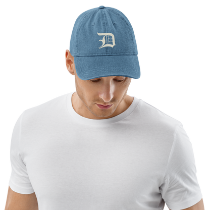 Detroit 'Old English D' Denim Baseball Cap (Ivory White)