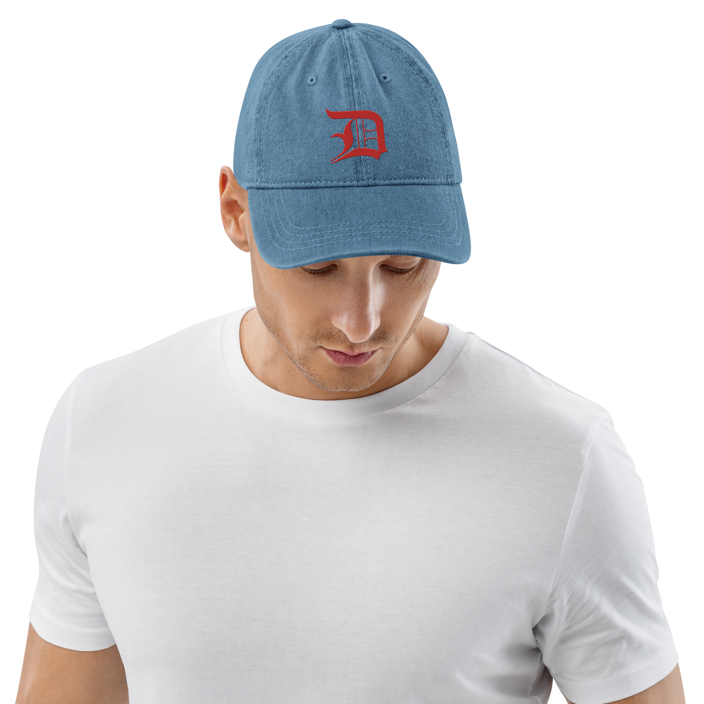 Detroit 'Old English D' Denim Baseball Cap (Aliform Red)