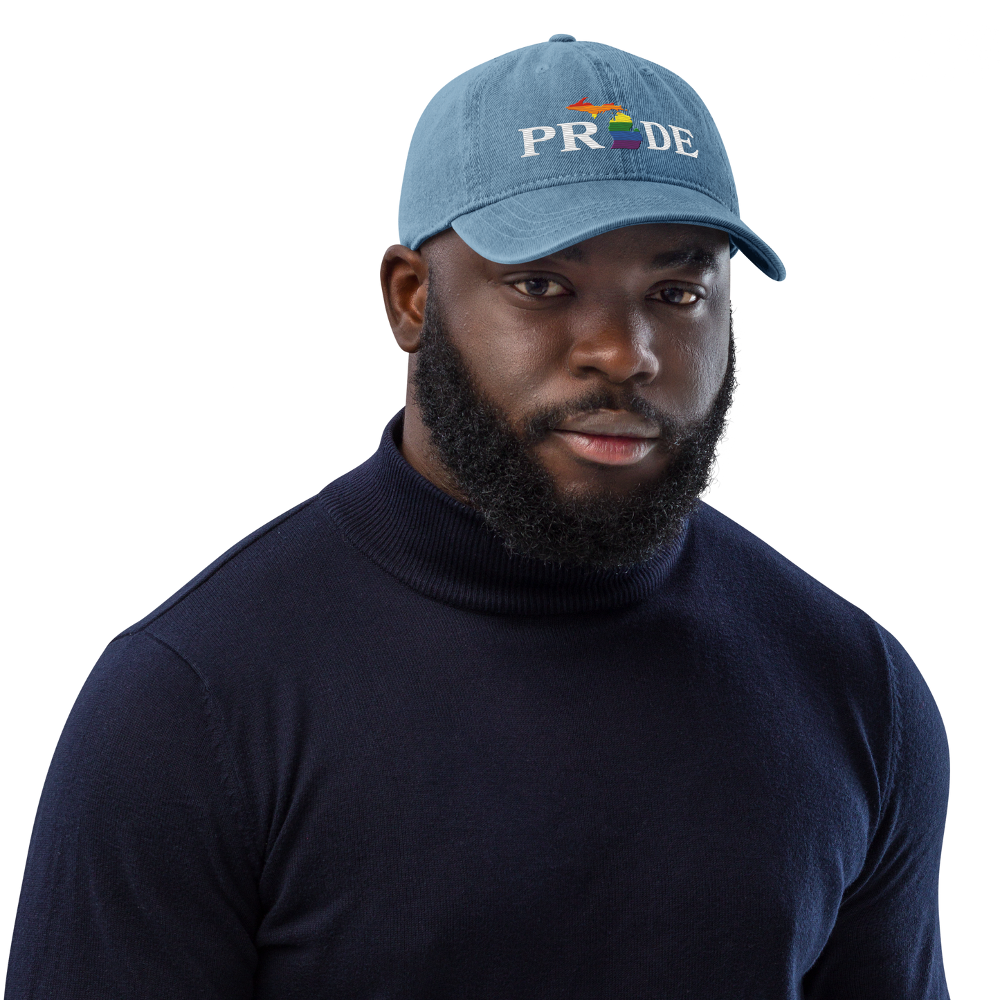 Michigan 'Pride' Denim Baseball Cap (Rainbow Pride Outline)