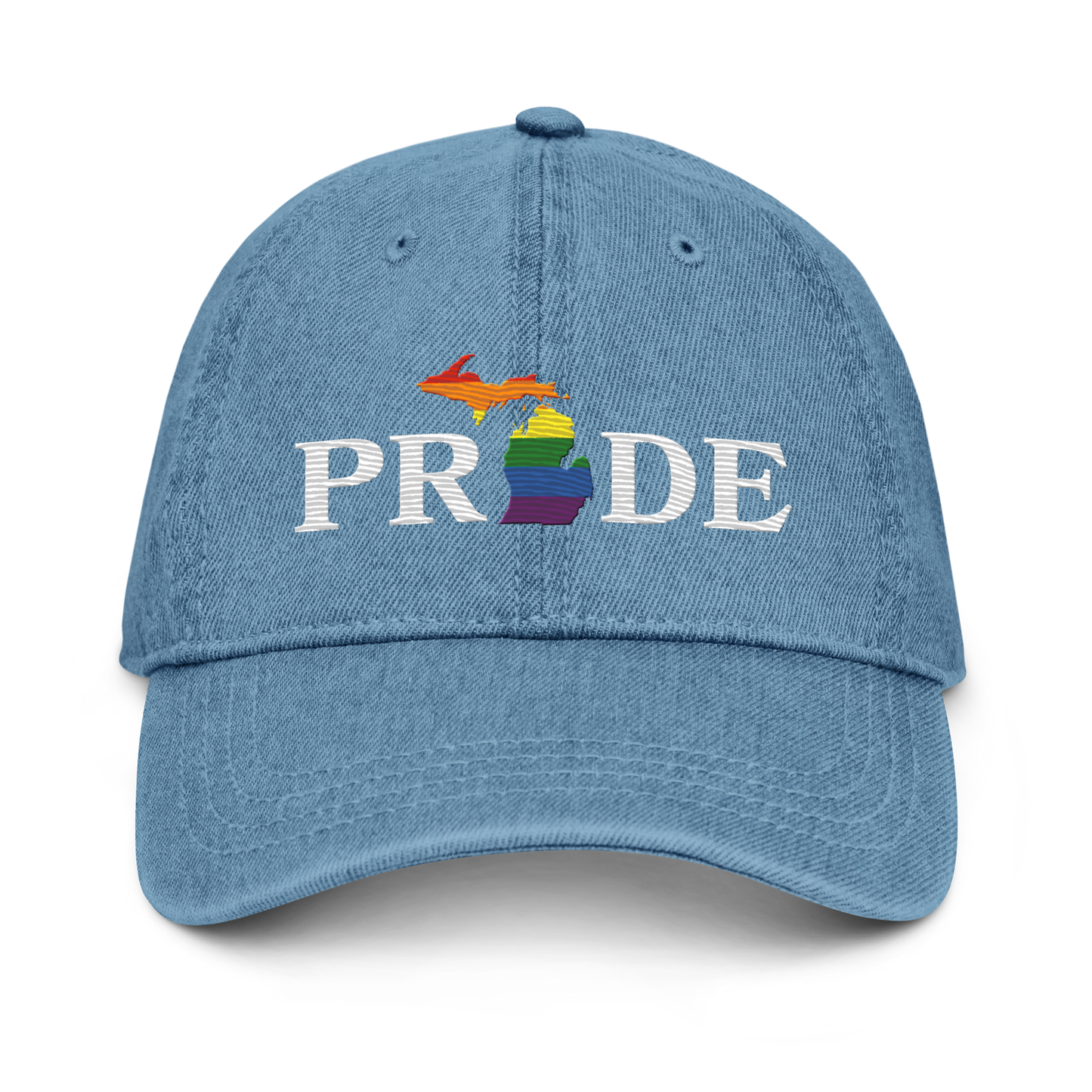 Michigan 'Pride' Denim Baseball Cap (Rainbow Pride Outline)