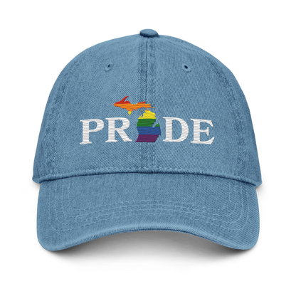 Michigan 'Pride' Denim Baseball Cap (Rainbow Pride Outline)