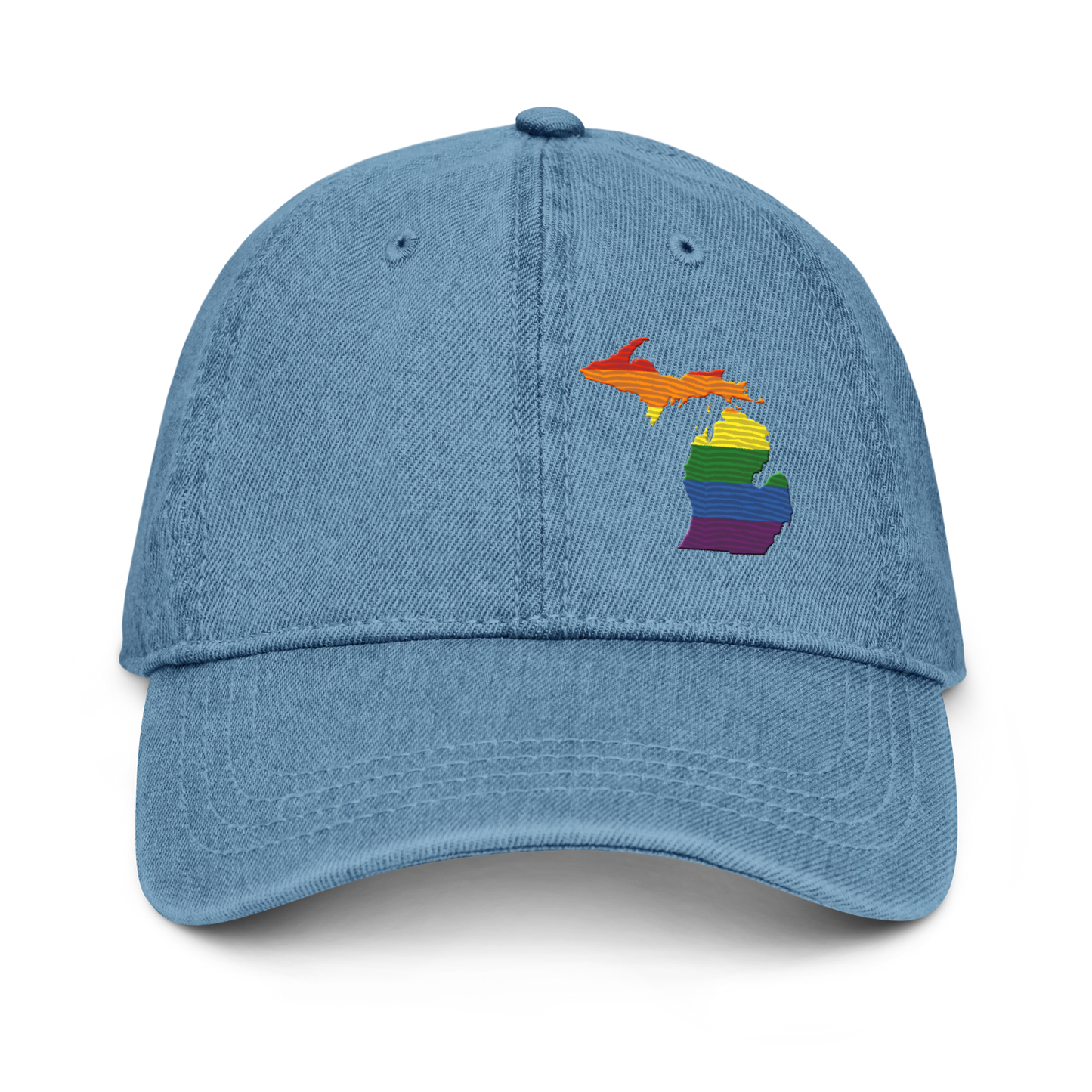 Michigan Denim Baseball Cap (Rainbow Pride Outline)