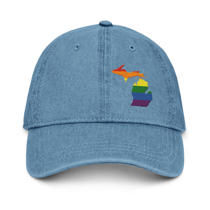 Michigan Denim Baseball Cap (Rainbow Pride Outline)