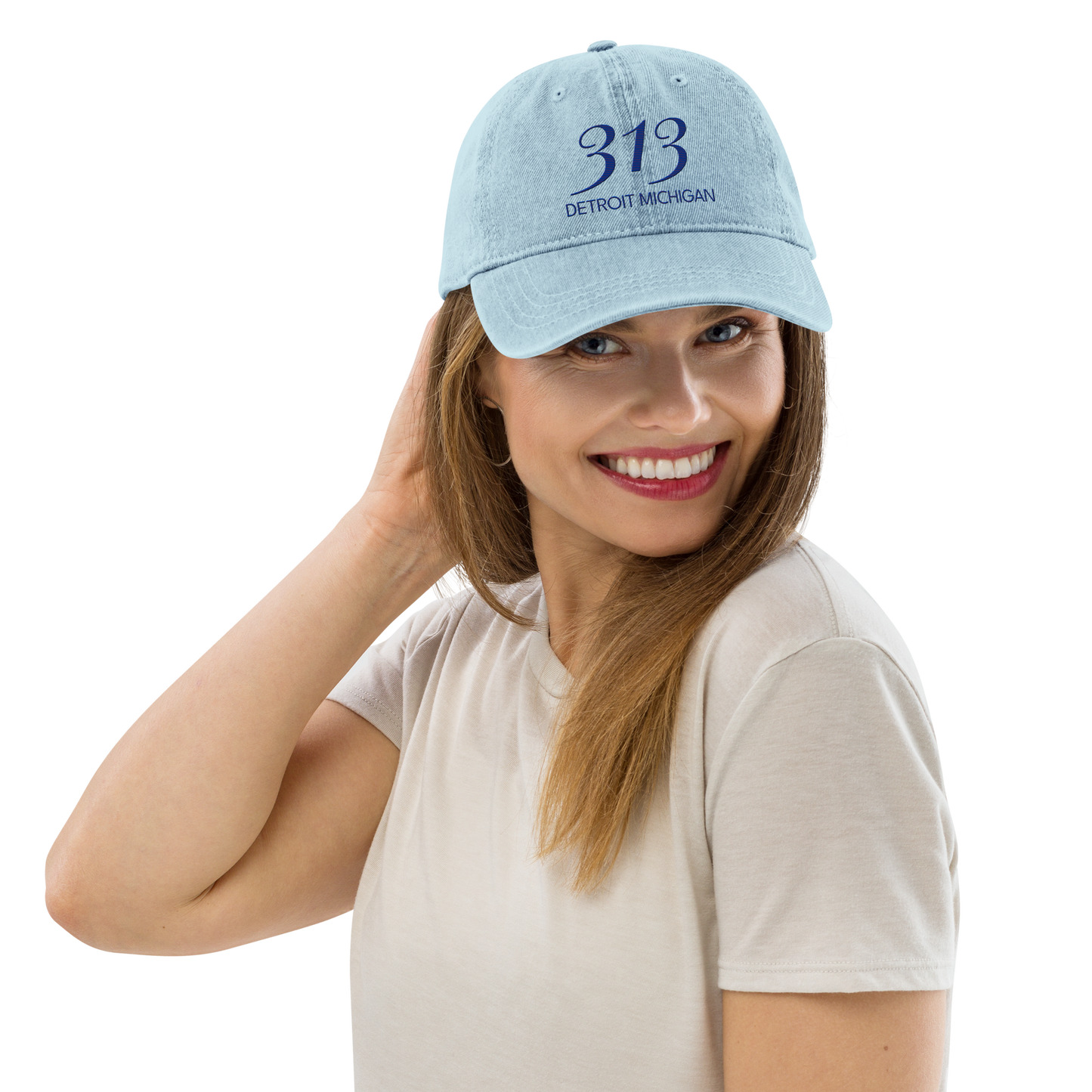 '313 Detroit Michigan' Denim Baseball Cap | Bourbon Blue