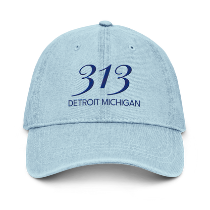 '313 Detroit Michigan' Denim Baseball Cap | Bourbon Blue